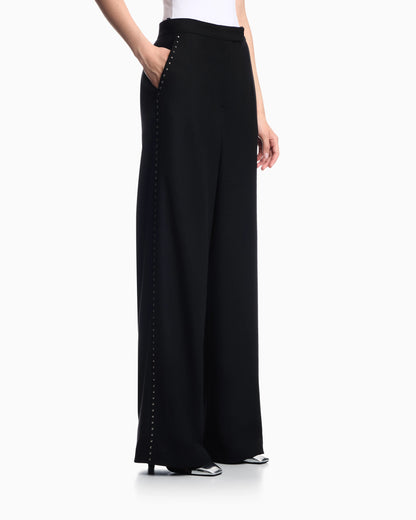 Wide-leg trousers in mixed wool with metallic side studs