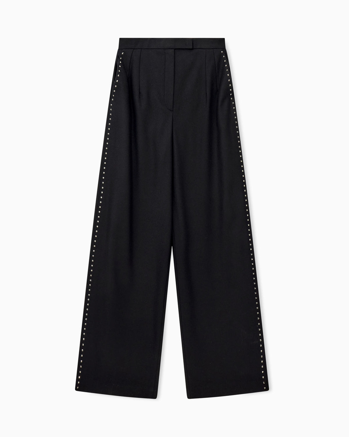 Wide-leg trousers in mixed wool with metallic side studs