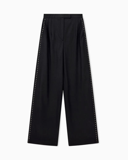 Wide-leg trousers in mixed wool with metallic side studs
