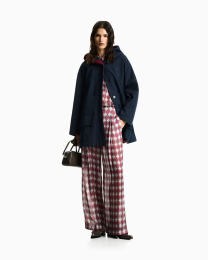 Wide-leg trousers in printed check modal and cashmere blend
