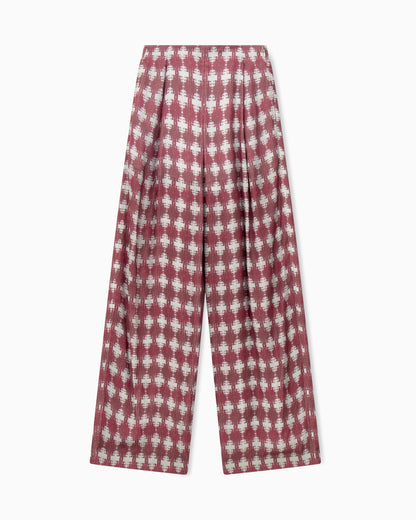 Wide-leg trousers in printed check modal and cashmere blend