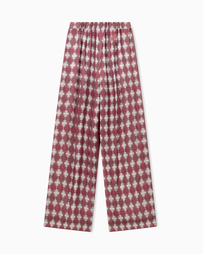 Wide-leg trousers in printed check modal and cashmere blend