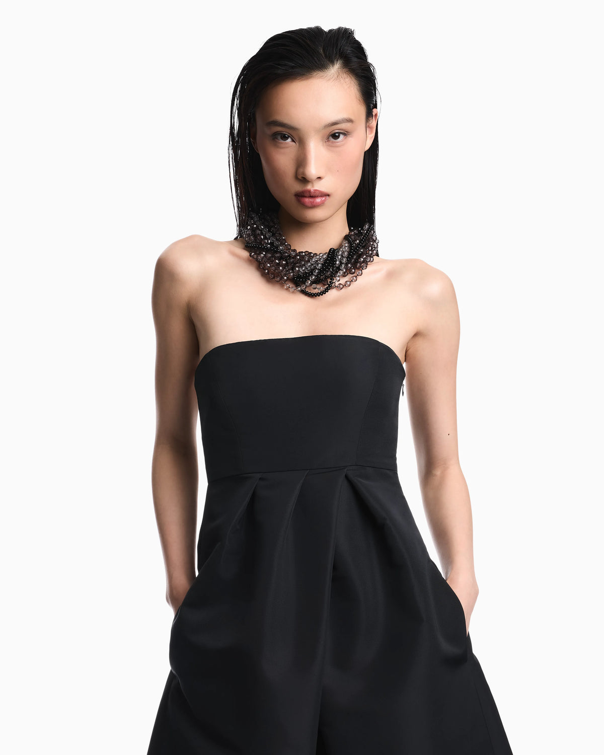 Dress in faille with satin bindings and invisible zipper