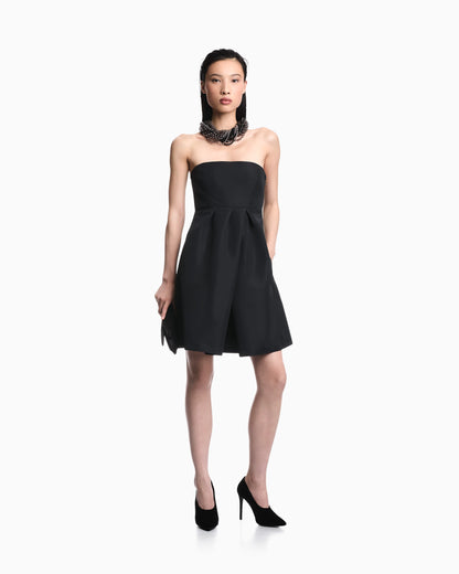 Dress in faille with satin bindings and invisible zipper