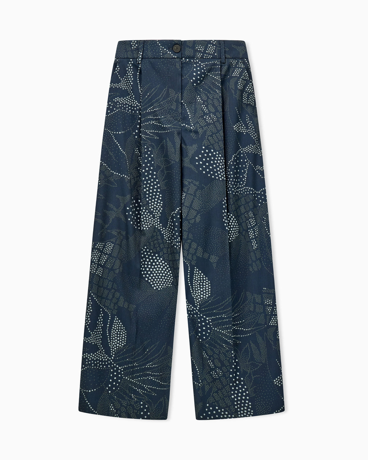 Wide-leg pleated creponne trousers with a floral dot print