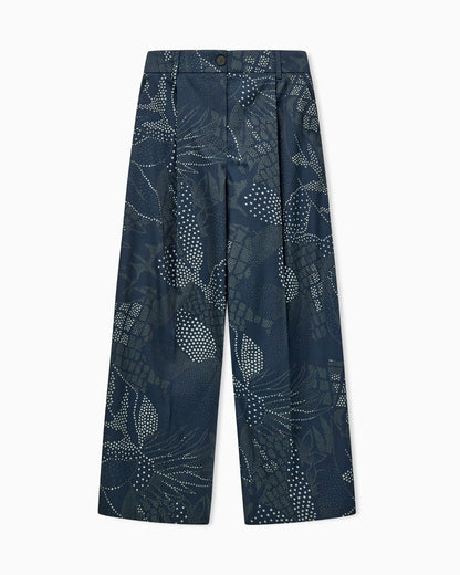 Wide-leg pleated creponne trousers with a floral dot print