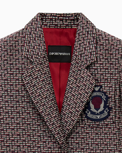 Basket weave lurex blazer with an embroidered chest crest