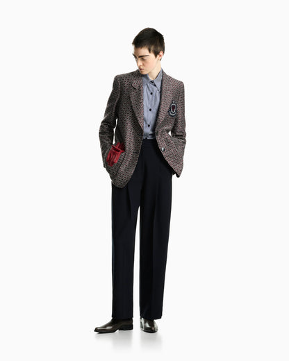 Basket weave lurex blazer with an embroidered chest crest