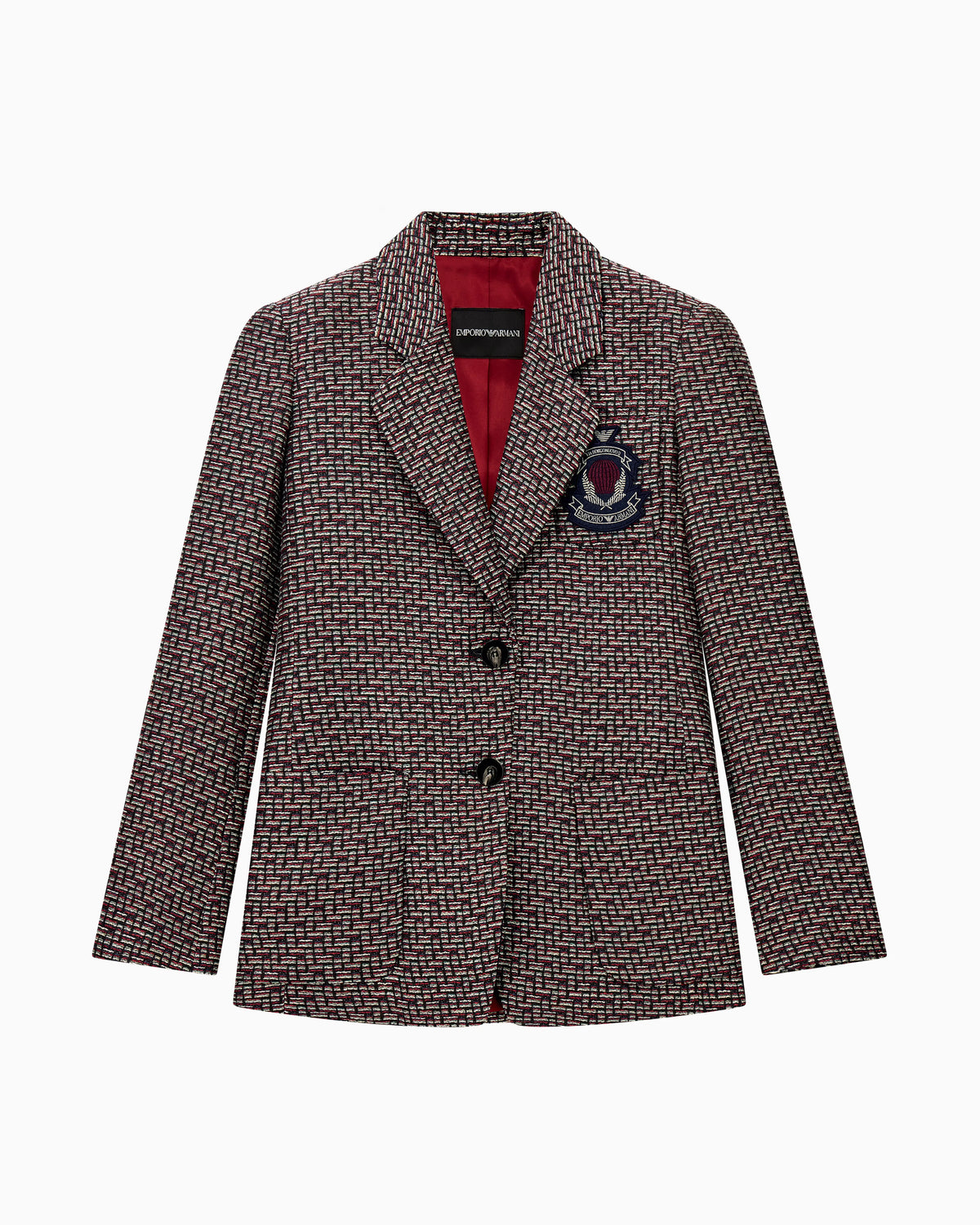 Basket weave lurex blazer with an embroidered chest crest