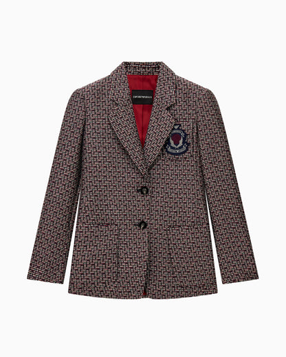 Basket weave lurex blazer with an embroidered chest crest
