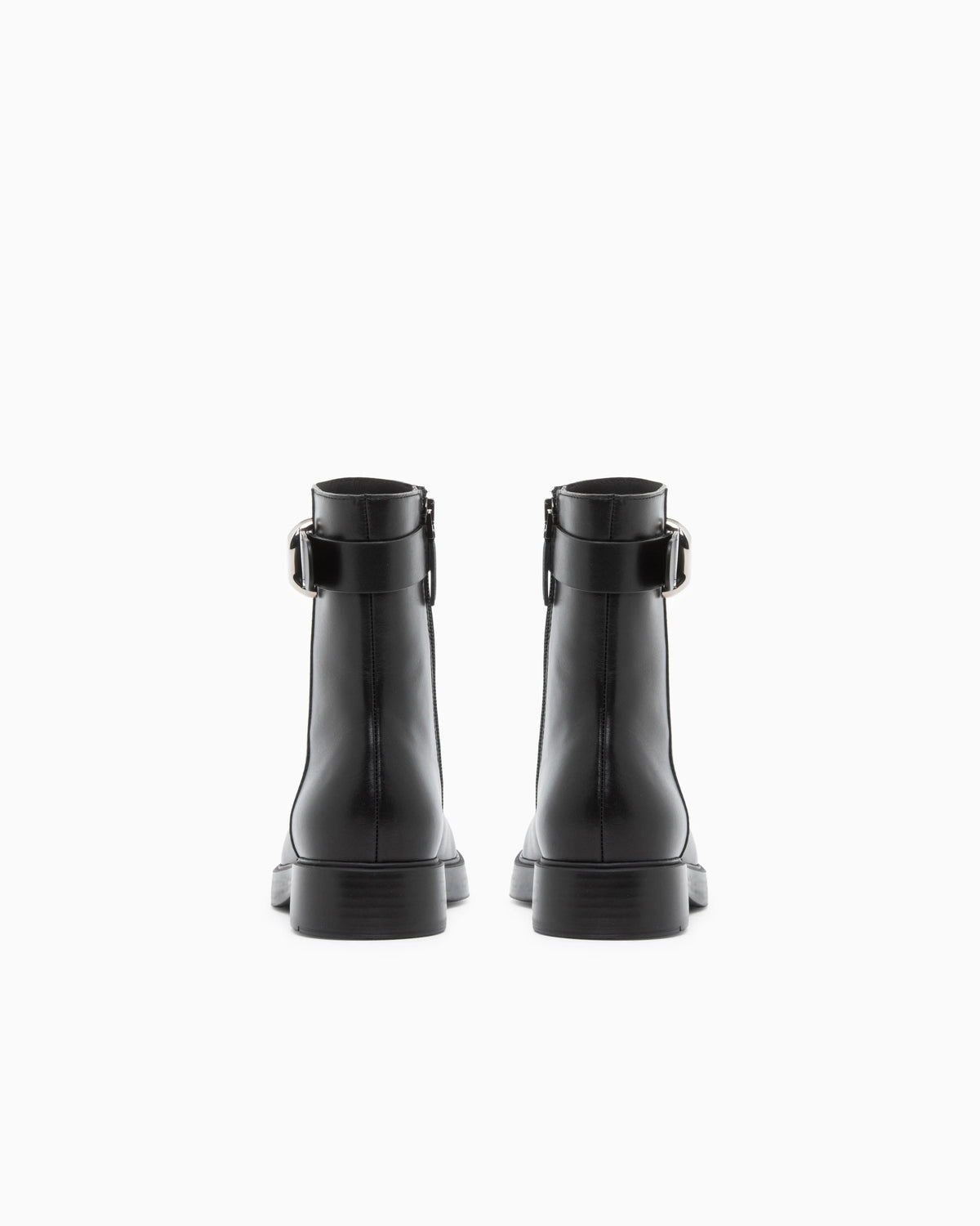 Leather ankle boots with side zip and buckled strap