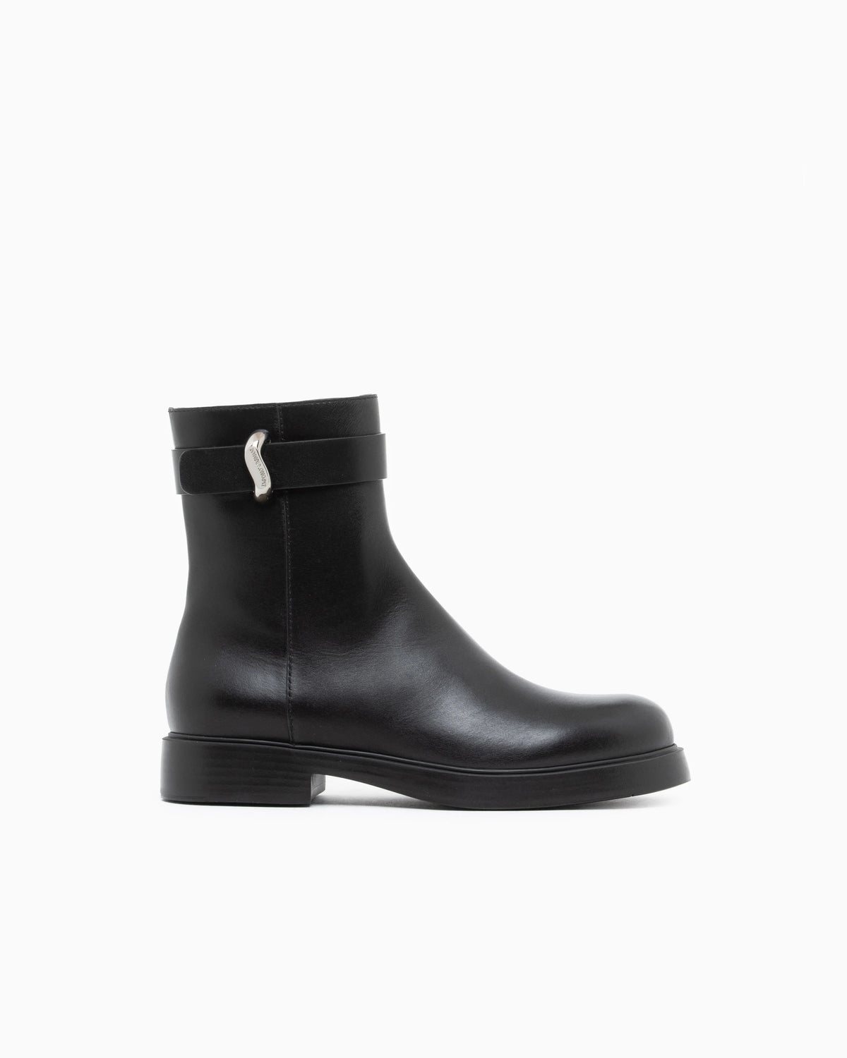 Leather ankle boots with side zip and buckled strap