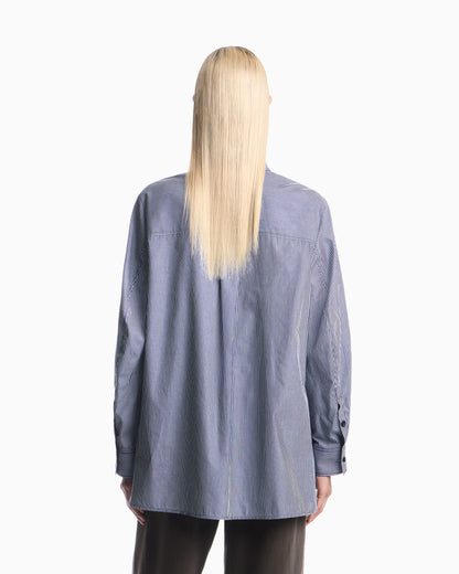 Striped cotton poplin shirt with a single chest pocket
