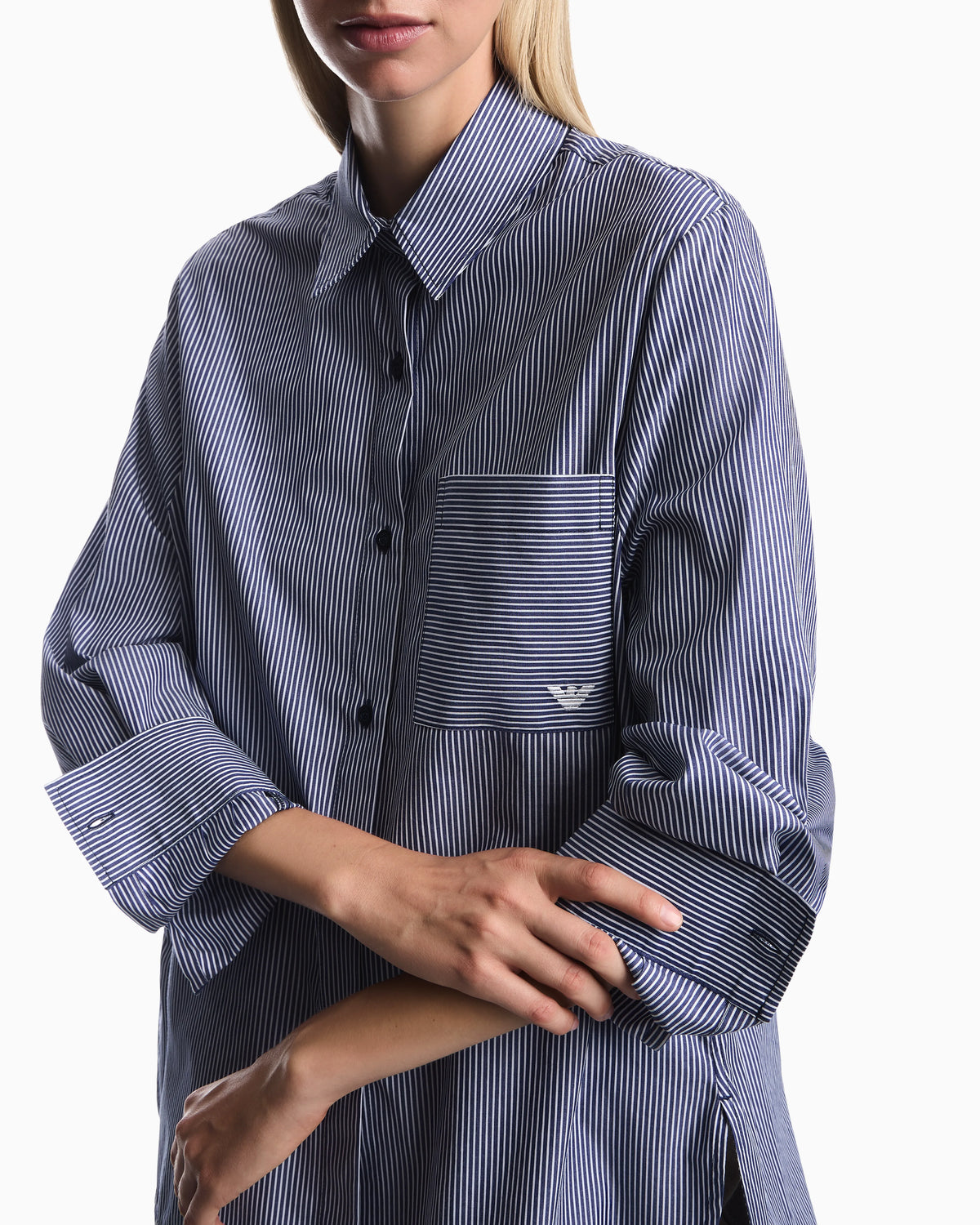Striped cotton poplin shirt with a single chest pocket