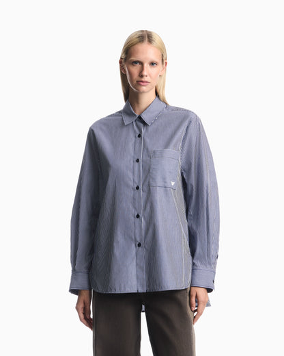 Striped cotton poplin shirt with a single chest pocket