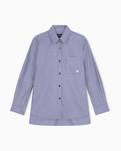 Striped cotton poplin shirt with a single chest pocket