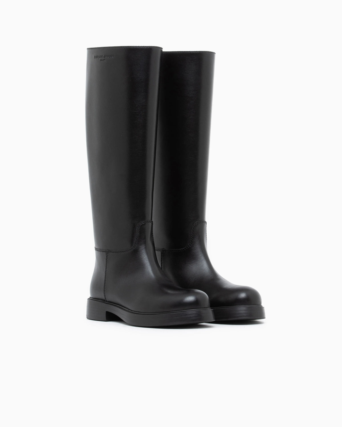 Leather knee-high boots with a round toe and low heel