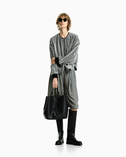 Leather knee-high boots with a round toe and low heel