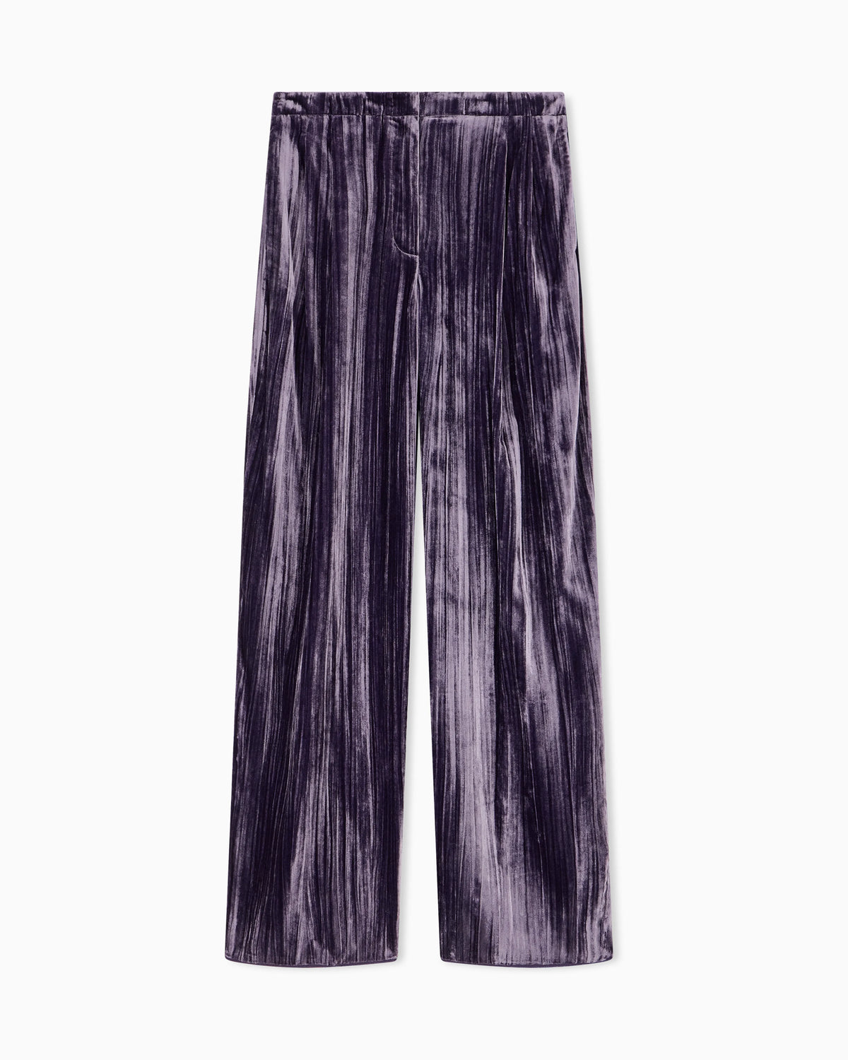 Trousers in plissé velvet with elastic waistband regular fit