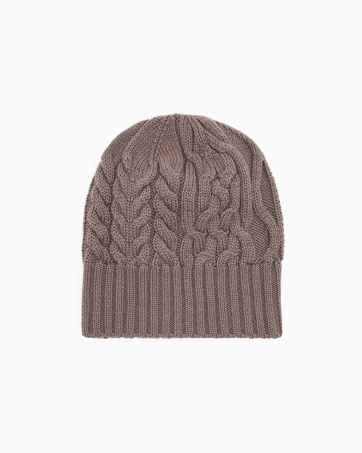 Virgin wool cable knit beanie with a ribbed bottom