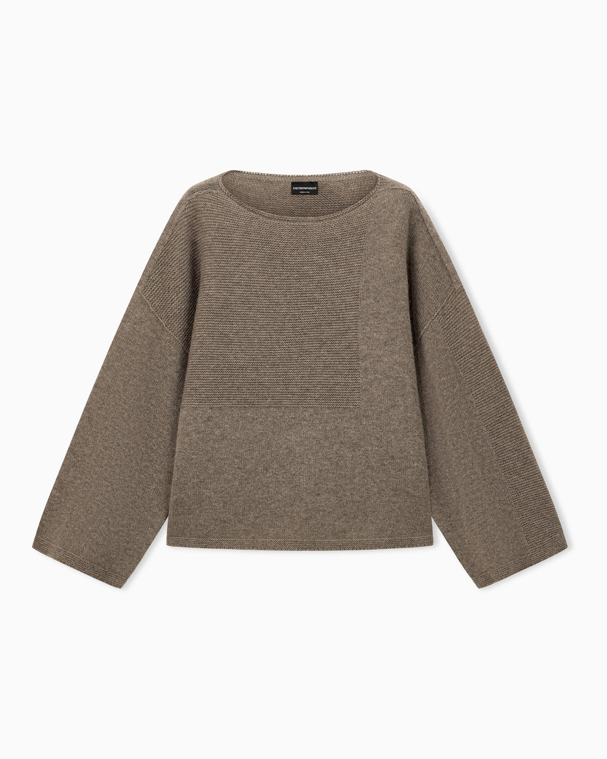 Sweater in textured virgin wool and cashmere with round neck