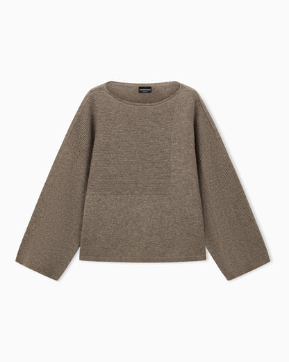 Sweater in textured virgin wool and cashmere with round neck