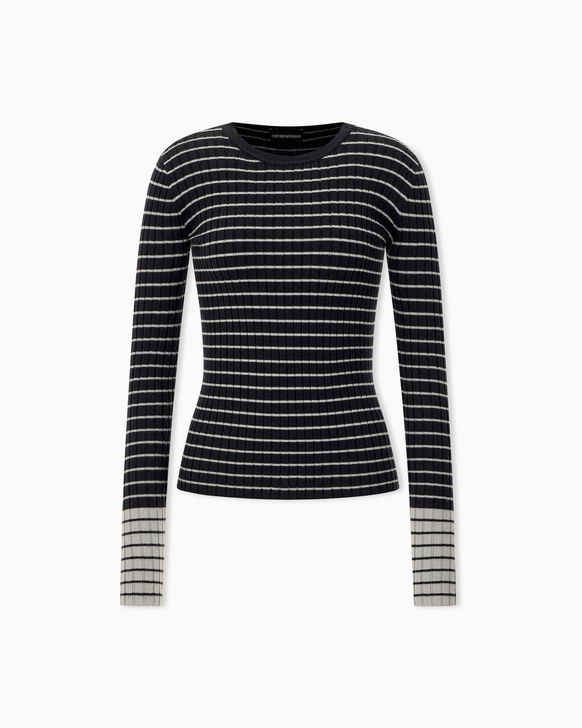 Slim fit ribbed pullover with crew neck and striped pattern