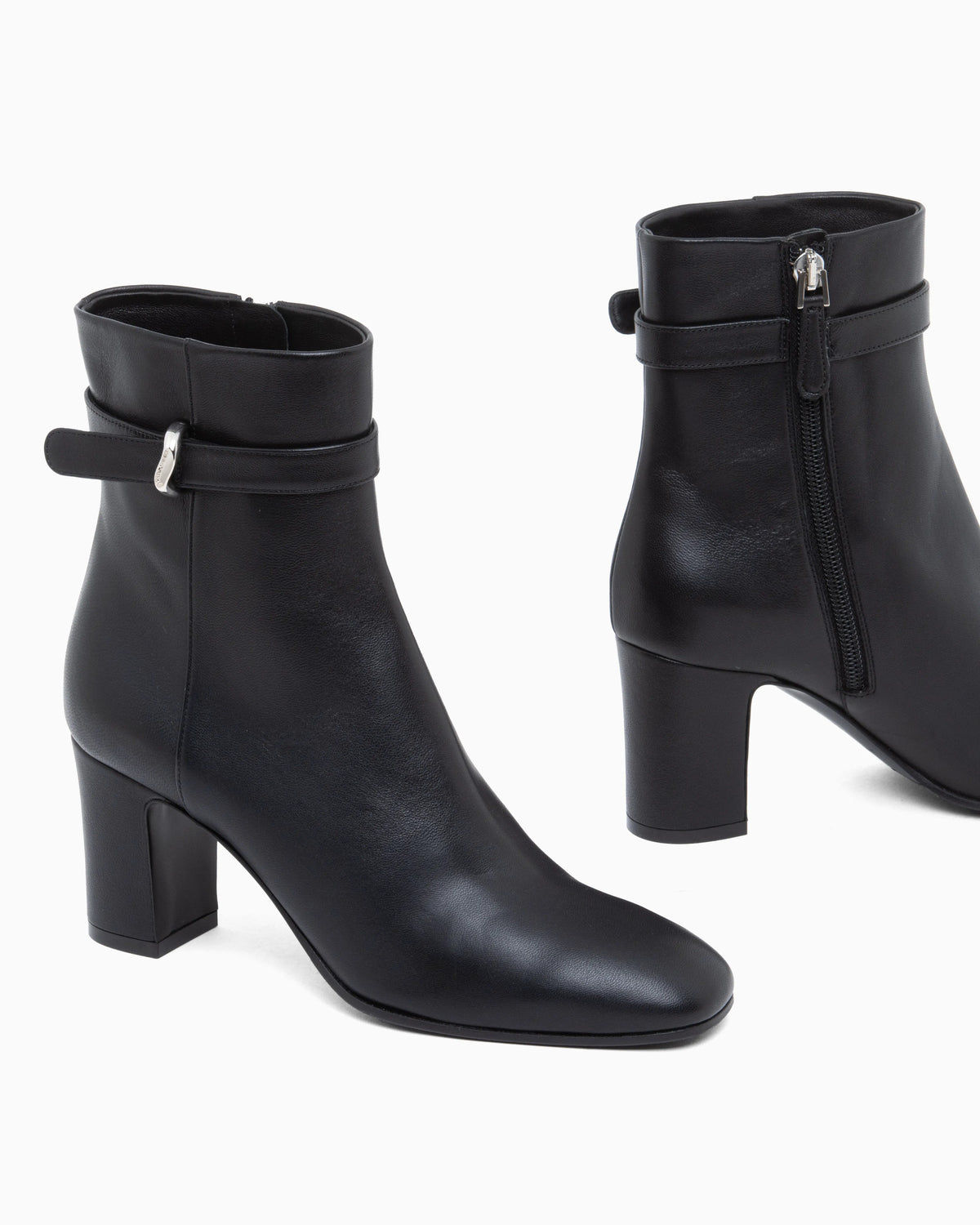 Nappa leather ankle boots with a block heel and buckle