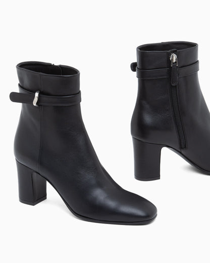 Nappa leather ankle boots with a block heel and buckle