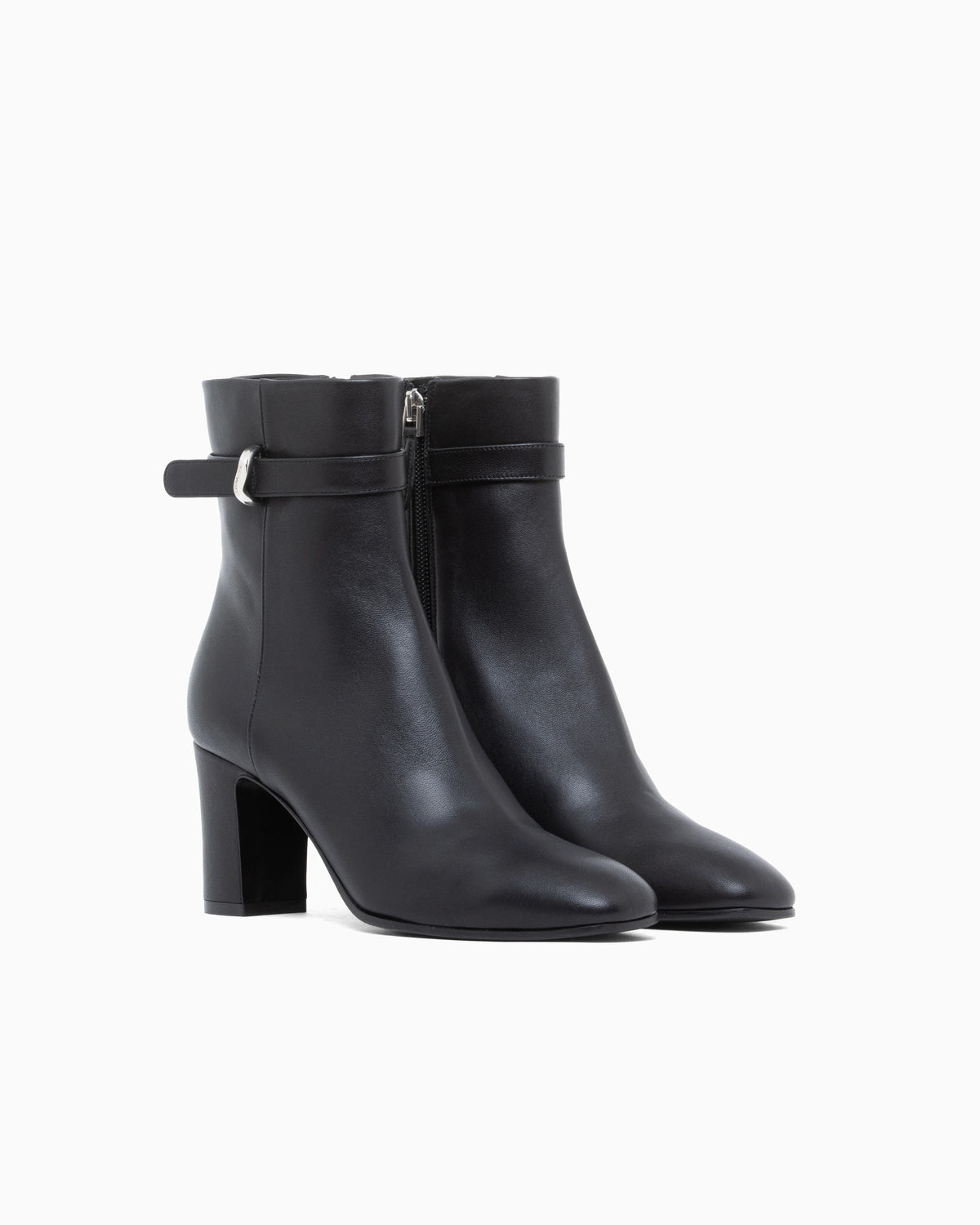 Nappa leather ankle boots with a block heel and buckle