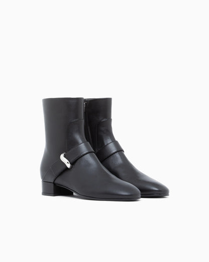 Nappa leather ankle boots with a side zip and metal buckle