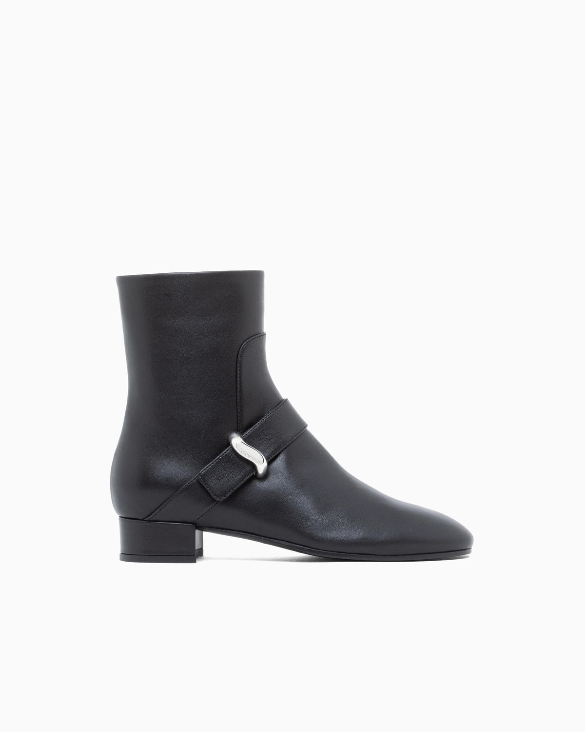 Nappa leather ankle boots with a side zip and metal buckle