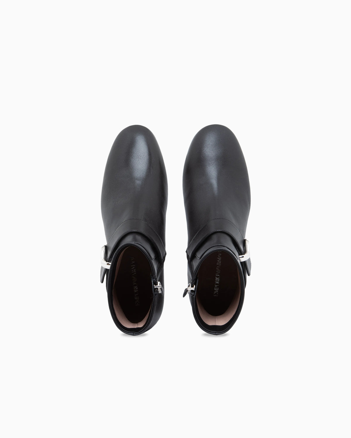 Nappa leather ankle boots with a side zip and metal buckle