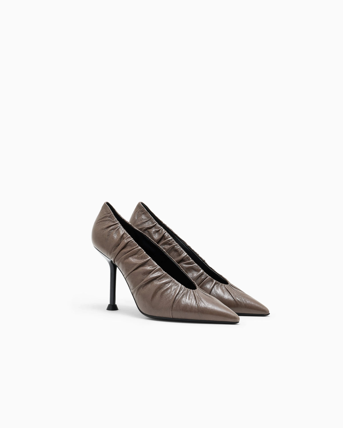 Pointed-toe leather court shoes with gathered detailing
