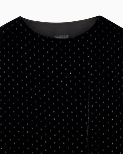 Short-sleeved velvet dress with glitter polka dots