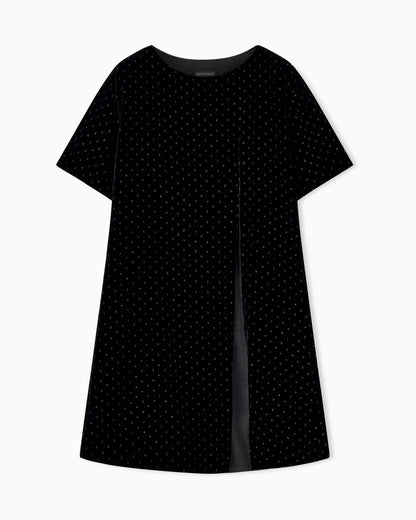 Short-sleeved velvet dress with glitter polka dots