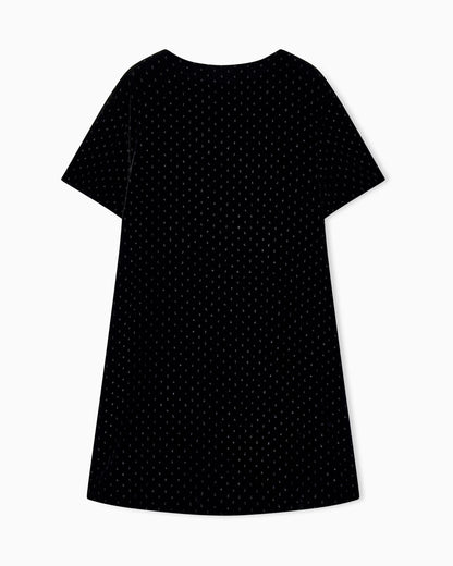 Short-sleeved velvet dress with glitter polka dots