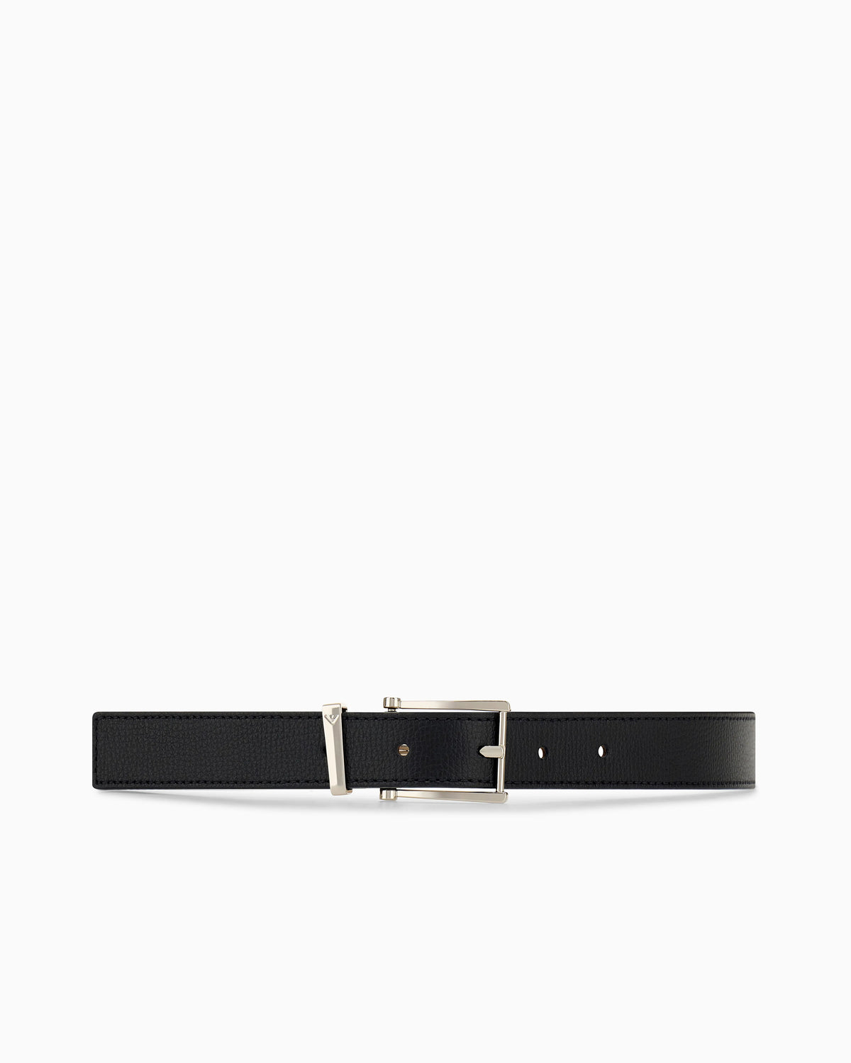 Tongue belt in textured leather with a rectangular buckle