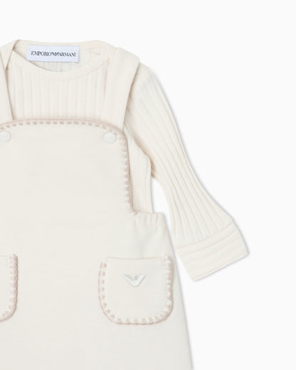Baby set in cotton fleece with a romper and ribbed bodysuit