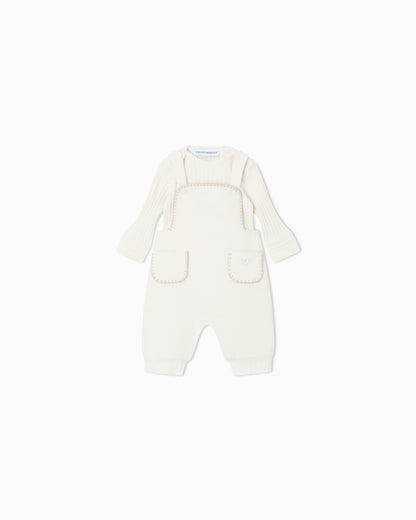 Baby set in cotton fleece with a romper and ribbed bodysuit