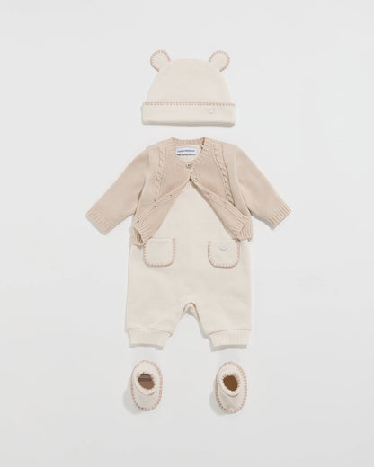 Baby set in cotton fleece with a romper and ribbed bodysuit