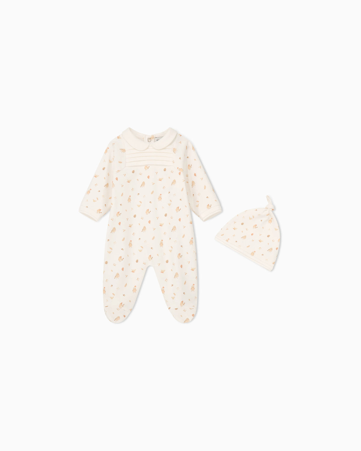 Cotton onesie and knotted hat set with animal print