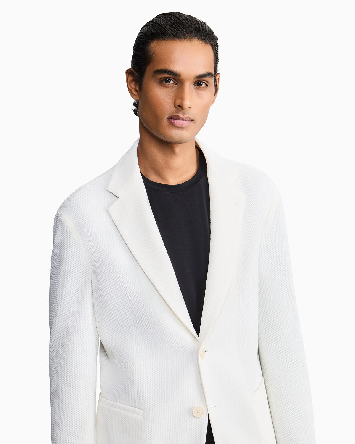 Single-breasted jacket in technical waffle fabric