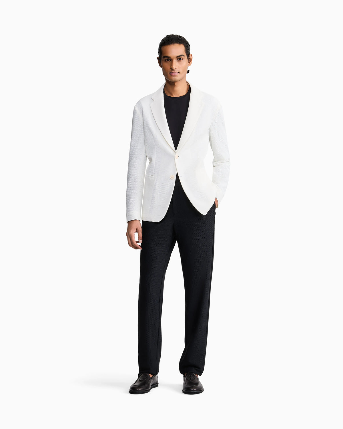 Single-breasted jacket in technical waffle fabric