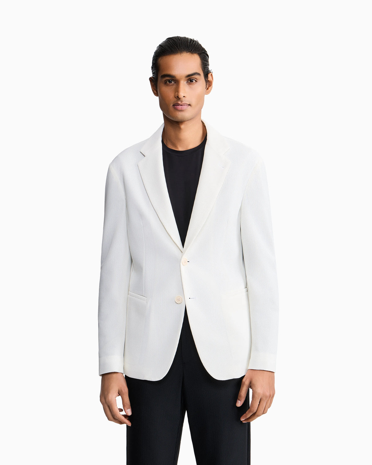 Single-breasted jacket in technical waffle fabric