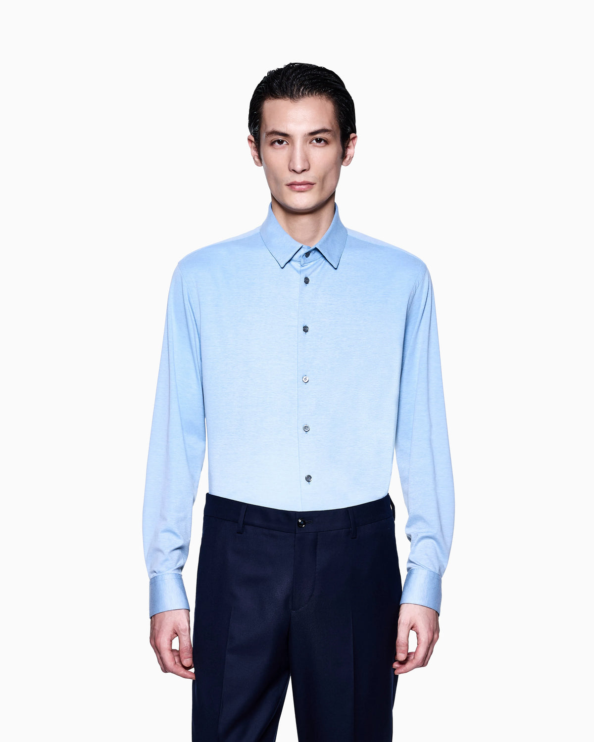 Slim-fit mélange cotton-blend jersey shirt