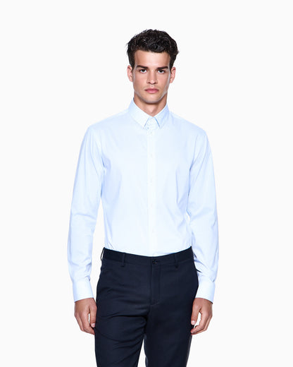 Slim-fit shirt in striped stretch cotton-blend jersey