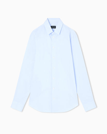 Slim-fit shirt in striped stretch cotton-blend jersey