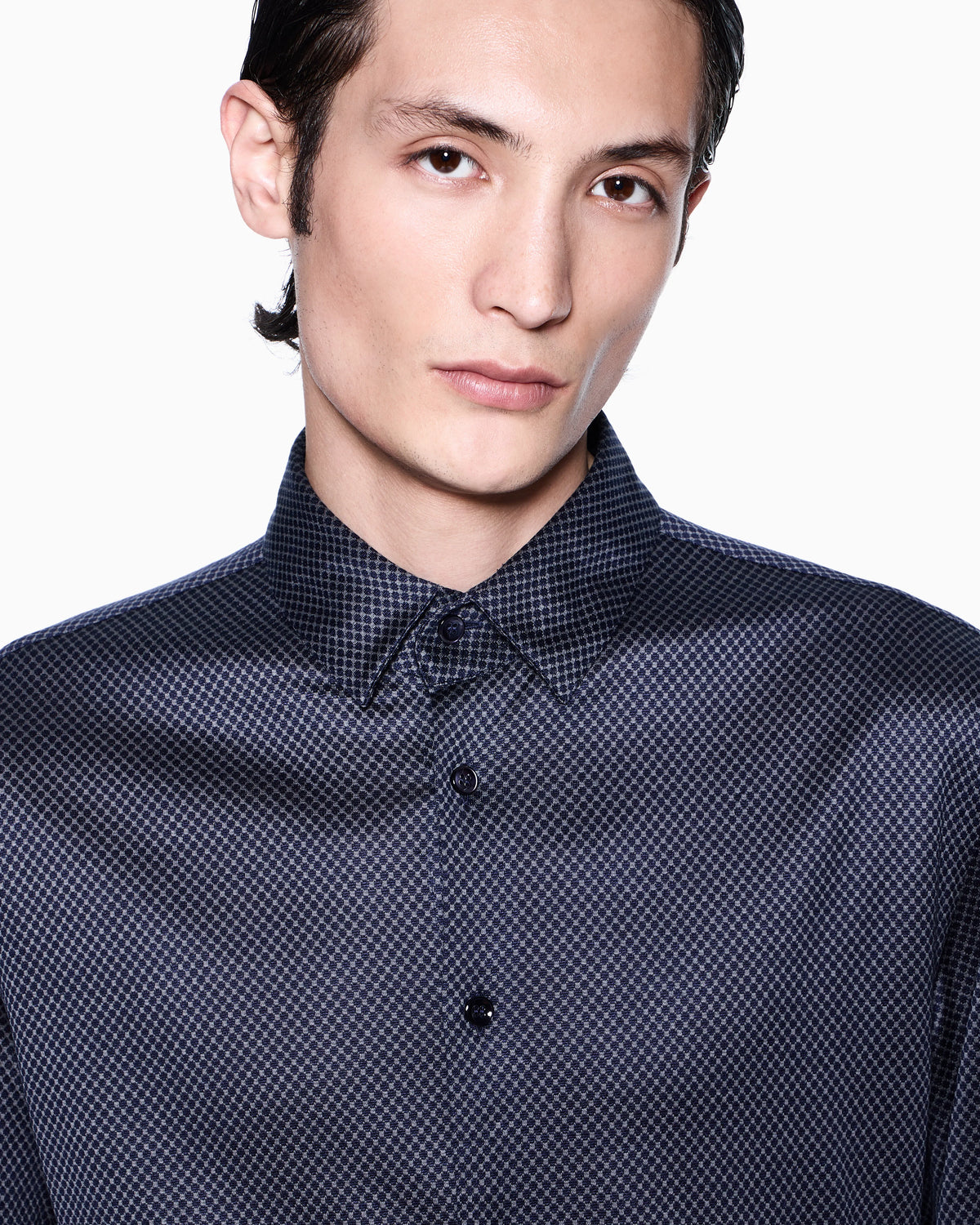 Slim-fit micro-jacquard silk and cotton jersey shirt