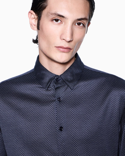 Slim-fit micro-jacquard silk and cotton jersey shirt